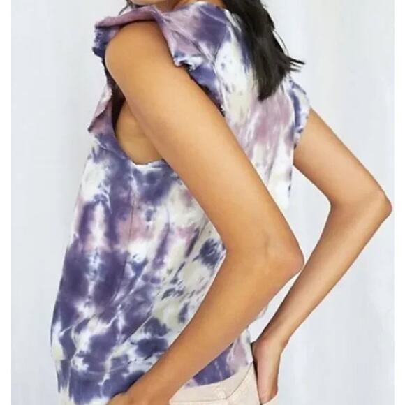 Anthropologie t.la Sleeveless Ruffle Tie Dye Sweatshirt Purple Size XS NEW - Picture 2 of 9